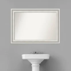 42" X 30" Non-Beveled Parlor White Bathroom Wall Mirror - Amanti Art -Shower Room Store GUEST 01e49047 3a88 4486 8387 8fe83496bd8b
