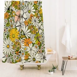 Jenean Morrison Counting Flowers In The 1960s Shower Curtain Black - Deny Designs
