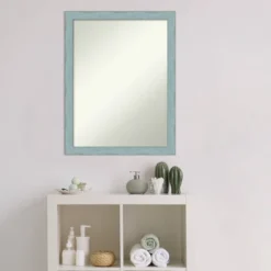 20" X 26" Non-Beveled Sky Blue Rustic Wood Bathroom Wall Mirror - Amanti Art -Shower Room Store GUEST 0474c6cd bd3b 4430 8629 5961b34a9736