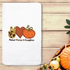 2pc Peace Love Pumpkin Hand Towel Set White - Linum Home Textiles
