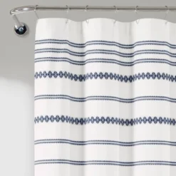 72"x72" Breezy Chic Tassel Jacquard Eco-Friendly Recycled Cotton Shower Curtain Navy - Lush Décor