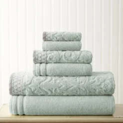 Modern Threads Damask Jacquard 6 Piece Towel Set With Embellished Border.
