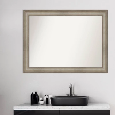 44" X 33" Non-Beveled Mezzanine Antique Narrow Wood Bathroom Wall Mirror Silver - Amanti Art 6 44" X 33" Non-Beveled Mezzanine Antique Narrow Wood Bathroom Wall Mirror Silver - Amanti Art - Image 6