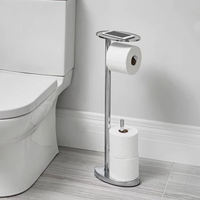 Ovo Multi Functional Toilet Caddy With Toilet Tissue Roll Reserve And Multi Use Tray Chrome - Better Living Products 3 Ovo Multi Functional Toilet Caddy With Toilet Tissue Roll Reserve And Multi Use Tray Chrome - Better Living Products - Image 3