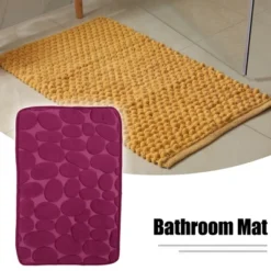 Unique Bargains Cobblestone Pattern Bathroom Rugs Polyester Bath Mat Machine Washable Wine Red 23.62"x15.75"
