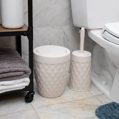 Round Wastepaper Basket And Toilet Brush Set Ivory - Mind Reader 1 Round Wastepaper Basket And Toilet Brush Set Ivory - Mind Reader