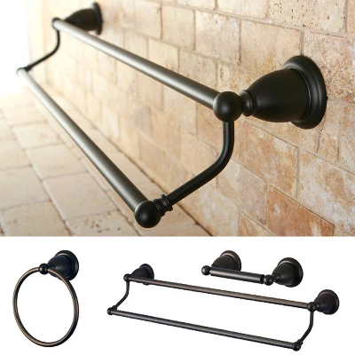 3pc Traditional Solid Brass Oil Rubbed Bronze Double Towel Bar Bath Accessory Set - Kingston Brass 1 3pc Traditional Solid Brass Oil Rubbed Bronze Double Towel Bar Bath Accessory Set - Kingston Brass