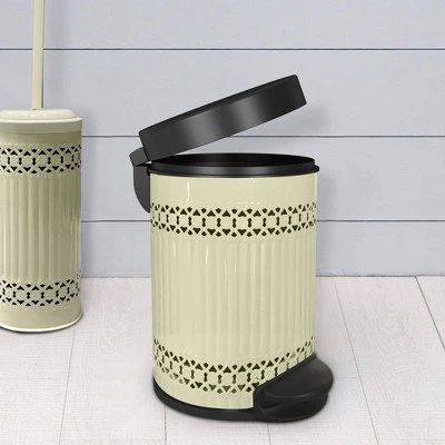 Laser Cut Ivory Step Garbage Trash Can & Toilet Brush Holder With Lid Ivory - Nu Steel 2 Laser Cut Ivory Step Garbage Trash Can & Toilet Brush Holder With Lid Ivory - Nu Steel - Image 2