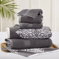 Modern Threads 6 Piece Reversible Yarn Dyed Jacquard Towel Set, Artesia Damask. -Shower Room Store GUEST 35f97a72 1347 4886 a9ea c7a62c36b4b1