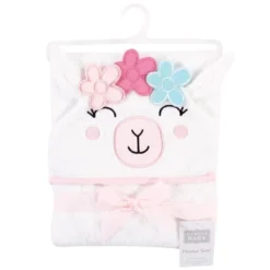 Hudson Baby Infant Girl Cotton Animal Face Hooded Towel, Flower Llama, One Size
