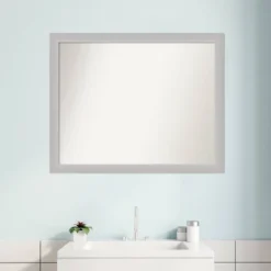 31" X 25" Non-Beveled Low Luster Wood Bathroom Wall Mirror Silver - Amanti Art -Shower Room Store GUEST 407ba04f 343b 4803 8c52 5614957c387f