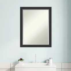 Amanti Art Corvino Black Narrow Petite Bevel Wood Bathroom Wall Mirror 27 X 21 In. -Shower Room Store GUEST 4ce37ea5 a1f5 478a b307 2c3958b72faa