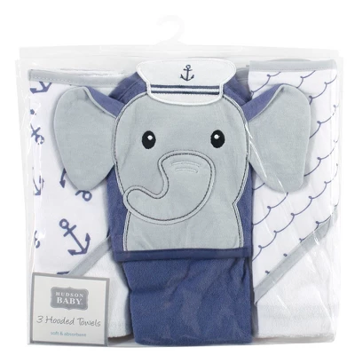 Hudson Baby Infant Boy Cotton Rich Hooded Towels, Sailor Elephant, One Size 1 Hudson Baby Infant Boy Cotton Rich Hooded Towels, Sailor Elephant, One Size