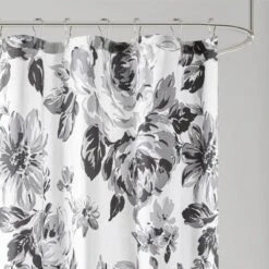 Hannah Floral Printed Shower Curtain Black/White