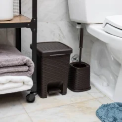 Square Wastepaper Basket And Toilet Brush Set Brown - Mind Reader