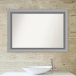 42" X 30" Non-Beveled Peak Polished Nickel Bathroom Wall Mirror - Amanti Art -Shower Room Store GUEST 5f542590 d6f8 480b 95e8 d6dd6d634e75