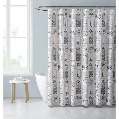 Kate Aurora Chic Bonjour Parisian Eiffel Tower Mold & Mildew Resistant Fabric Shower Curtain 1 Kate Aurora Chic Bonjour Parisian Eiffel Tower Mold & Mildew Resistant Fabric Shower Curtain