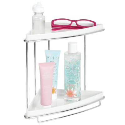 MDesign Metal Bathroom Vanity Corner Storage Caddy, 2 Shelves 9 MDesign Metal Bathroom Vanity Corner Storage Caddy, 2 Shelves - Image 9