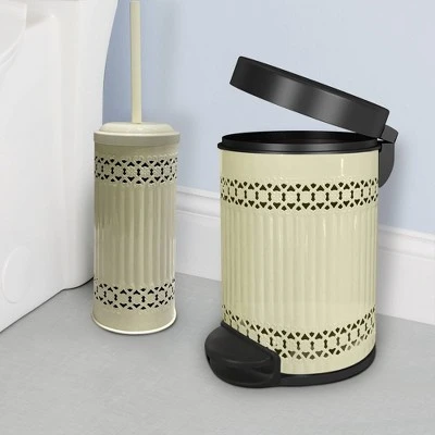 Laser Cut Ivory Step Garbage Trash Can & Toilet Brush Holder With Lid Ivory - Nu Steel 1 Laser Cut Ivory Step Garbage Trash Can & Toilet Brush Holder With Lid Ivory - Nu Steel