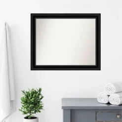 32" X 26" Non-Beveled Corded Bathroom Wall Mirror Black - Amanti Art 15 32" X 26" Non-Beveled Corded Bathroom Wall Mirror Black - Amanti Art -Shower Room Store GUEST 688886d7 d178 4207 8097 9882266f732c