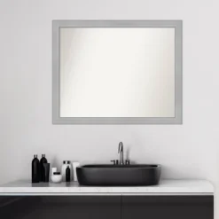 31" X 25" Non-Beveled Vista Brushed Nickel Narrow Bathroom Wall Mirror - Amanti Art 14 31" X 25" Non-Beveled Vista Brushed Nickel Narrow Bathroom Wall Mirror - Amanti Art -Shower Room Store GUEST 6a34103f 91b7 4565 a427 e19a56797499