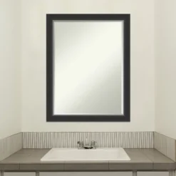 Amanti Art Corvino Black Narrow Petite Bevel Wood Bathroom Wall Mirror 27 X 21 In. -Shower Room Store GUEST 7166004f d37d 4762 9317 8115652447ee