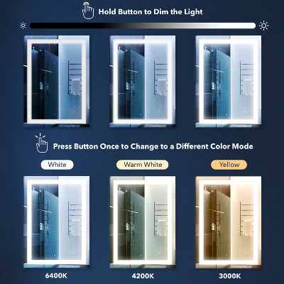 Remy Rectangular Frameless Anti-Fog Aluminum Front-lit Tri-color LED Bathroom Vanity Mirror With Smart Touch Control - JONATHAN Y 7 Remy Rectangular Frameless Anti-Fog Aluminum Front-lit Tri-color LED Bathroom Vanity Mirror With Smart Touch Control - JONATHAN Y - Image 7