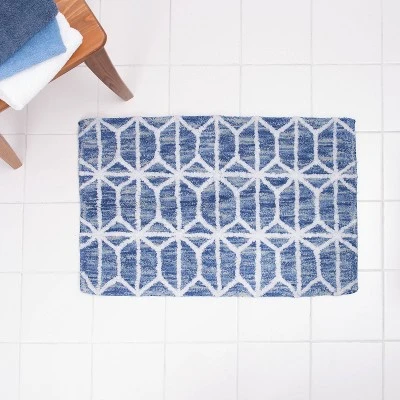 Hexagon Border Bath Rug Blue - Allure Home Creations 2 Hexagon Border Bath Rug Blue - Allure Home Creations - Image 2