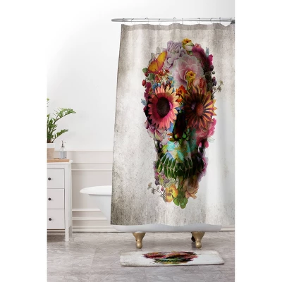 Ali Gulec Gardening Floral Skull Shower Curtain Yellow - Deny Designs 1 Ali Gulec Gardening Floral Skull Shower Curtain Yellow - Deny Designs