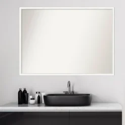 39" X 28" Non-Beveled Lucie Wood Bathroom Wall Mirror White - Amanti Art -Shower Room Store GUEST 7f997e93 3e24 44d1 b1cd 5d761fb15ca5