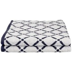 Plush And Absorbent Cotton Oversized 2-Piece Geometric Diamond 34" X 68" Bath Sheet Set - Blue Nile Mills -Shower Room Store GUEST 812dee89 1fe7 4545 b03a 29ec888d0538