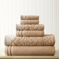 Modern Threads Damask Jacquard 6 Piece Towel Set With Embellished Border. -Shower Room Store GUEST 82bbead6 c58c 4f29 861c 643e2de84b46