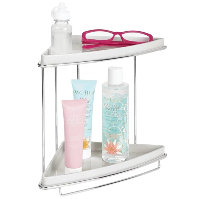 MDesign Metal Bathroom Vanity Corner Storage Caddy, 2 Shelves 6 MDesign Metal Bathroom Vanity Corner Storage Caddy, 2 Shelves - Image 6