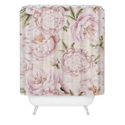 UtArt Pastel Blush Pink Spring Watercolor Peony Flowers Pattern Shower Curtain Gold - Deny Designs