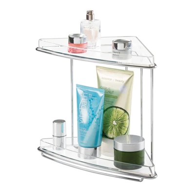 MDesign Metal Bathroom Vanity Corner Storage Caddy, 2 Shelves 5 MDesign Metal Bathroom Vanity Corner Storage Caddy, 2 Shelves - Image 5