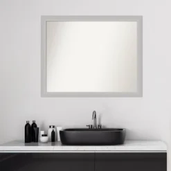 31" X 25" Non-Beveled Low Luster Wood Bathroom Wall Mirror Silver - Amanti Art -Shower Room Store GUEST 88e74a87 4ae9 4e59 b744 3d55a8304f1a