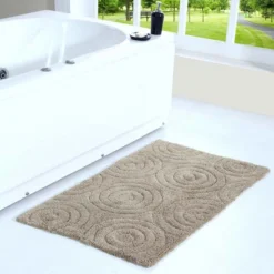 Knightsbridge Beautiful Circle Design Premium Quality Year Round Cotton With Non-Skid Back Bath Rug Stone