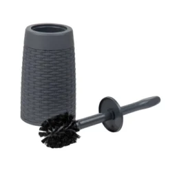 Round Premium Wicker Look Wastepaper Basket And Toilet Brush Set Gray - Mind Reader -Shower Room Store GUEST 903e8233 82bc 4e55 9a6e 3e856828cf64
