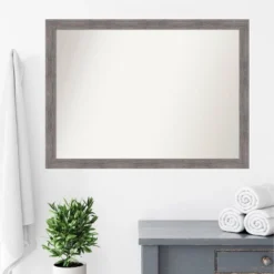 42" X 31" Non-Beveled Pinstripe Plank Gray Narrow Bathroom Wall Mirror - Amanti Art -Shower Room Store GUEST 95692dff d232 463e a51f abb71764cb2e
