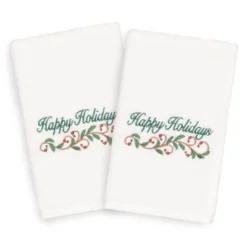 2pk Happy Holidays Hand Towel Set White - Linum Home Textiles