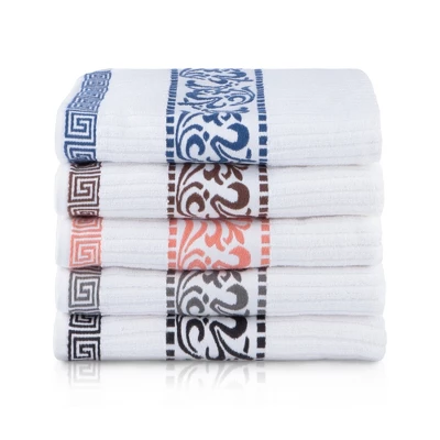 100% Cotton Medium Weight Floral Border Infinity Trim 6 Piece Assorted Bathroom Towel Set By Blue Nile Mills 5 100% Cotton Medium Weight Floral Border Infinity Trim 6 Piece Assorted Bathroom Towel Set By Blue Nile Mills - Image 5