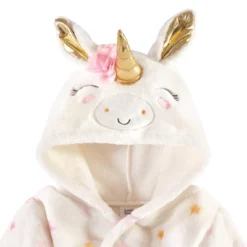 Luvable Friends Baby Girl Plush Bathrobe, Stars Unicorn, 0-9M