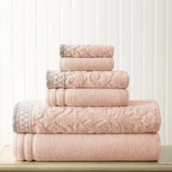 Modern Threads Damask Jacquard 6 Piece Towel Set With Embellished Border. -Shower Room Store GUEST a280b6d4 c870 4d43 9cb1 c30b0c8fea29