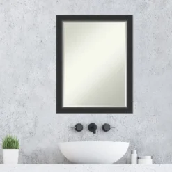 Amanti Art Corvino Black Narrow Petite Bevel Wood Bathroom Wall Mirror 27 X 21 In. -Shower Room Store GUEST a396c414 6c5b 4ea7 be5c 8341591ad494