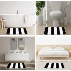PiccoCasa Microfiber Striped Bathroom Rugs Shaggy Soft Thick Water Absorbent Bath Mat -Shower Room Store GUEST a5c9cae4 9015 4d8b b306 4b3374d4e008