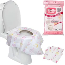Disposable Toilet Seat Covers For Kids & Adults, 20 Pack - Protect From Public Toilets While Potty Training & More - Extra Large, Waterproof, Portable, Individually Wrapped - Pink/Floral