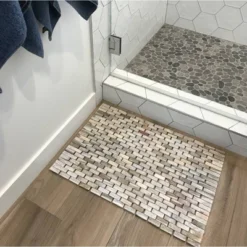 27.5" X 19.5" Teak Bath Math Ancient Stone - Hip-o Modern Living