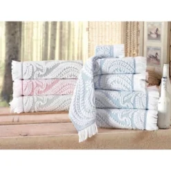 4pc Laina Turkish Cotton Bath Towel Set Silver - Enchante Home