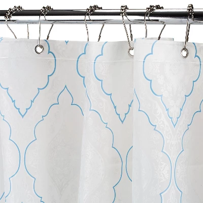 Kate Aurora Blue, White & Frosted Clear Moroccan Medallion Peva Vinyl Eco Friendly Shower Curtain - Standard Size 1 Kate Aurora Blue, White & Frosted Clear Moroccan Medallion Peva Vinyl Eco Friendly Shower Curtain - Standard Size