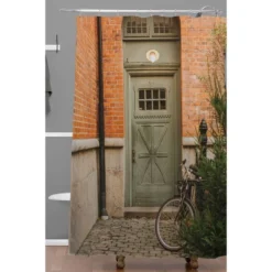 Hello Twiggs Knock-Knock Shower Curtain Green - Deny Designs